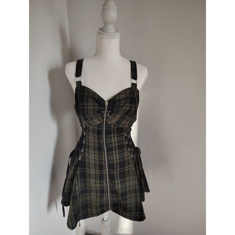 Alt Fashion Social Collision Plaid Corset Mini Dress Emo Punk Grunge Rave Outfit